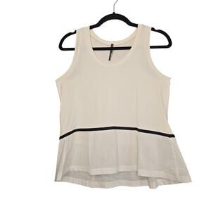 Liviana Conti Tank Top Womens 42 White Black Peplum Italy Sleeveless Minimalist
